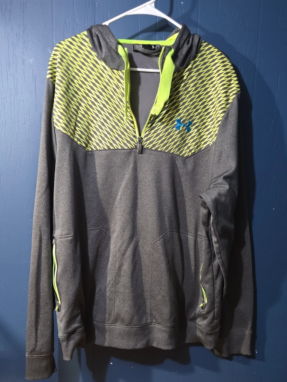 Under Armour Gray Pullover Hoodie with Neon Yellow Accents